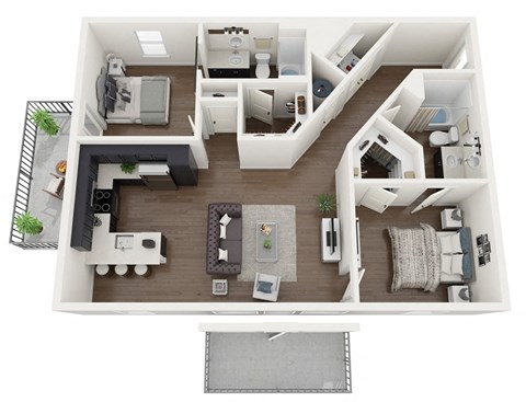 Floor plan for 2 beds, 2 baths, 1059 sqft